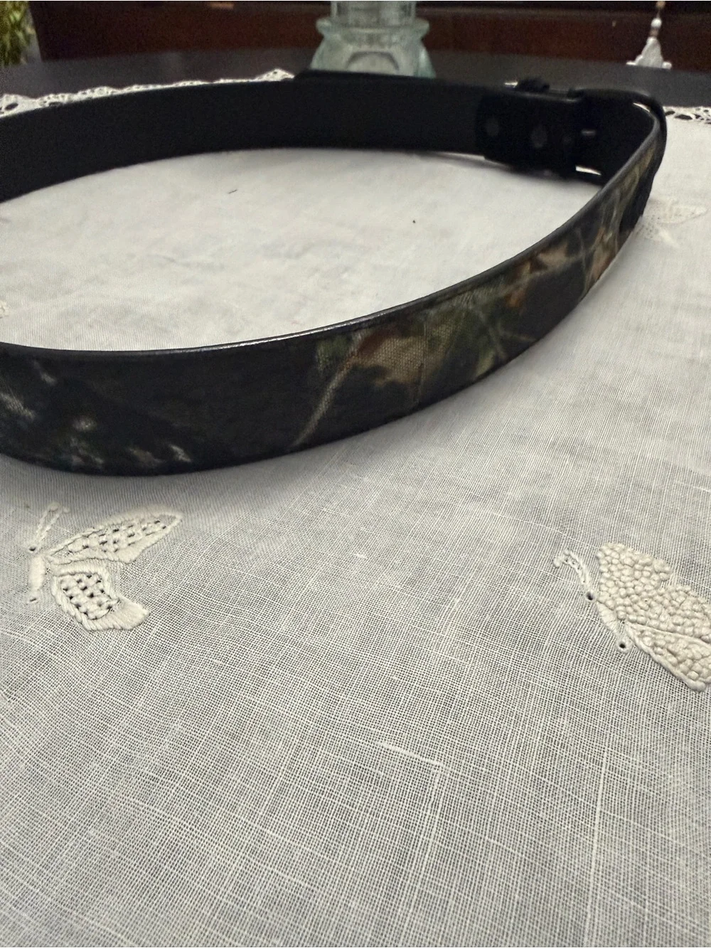 MEN’S BLACK & CAMOUFLAGE LEATHER BELT SIZE 40